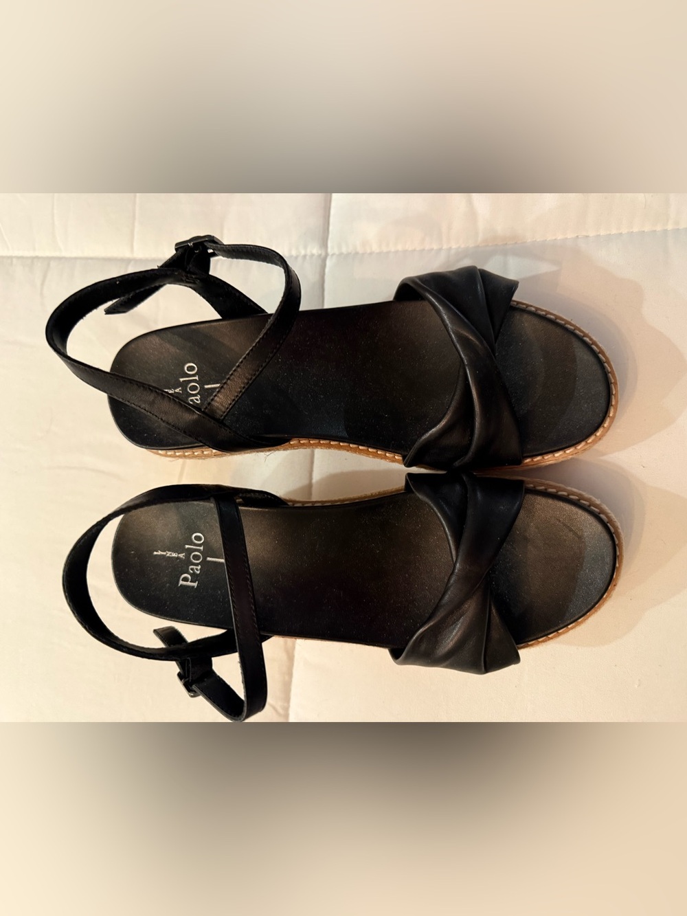 Paolo Black Knotted Front Ankle-Strap Sandals.